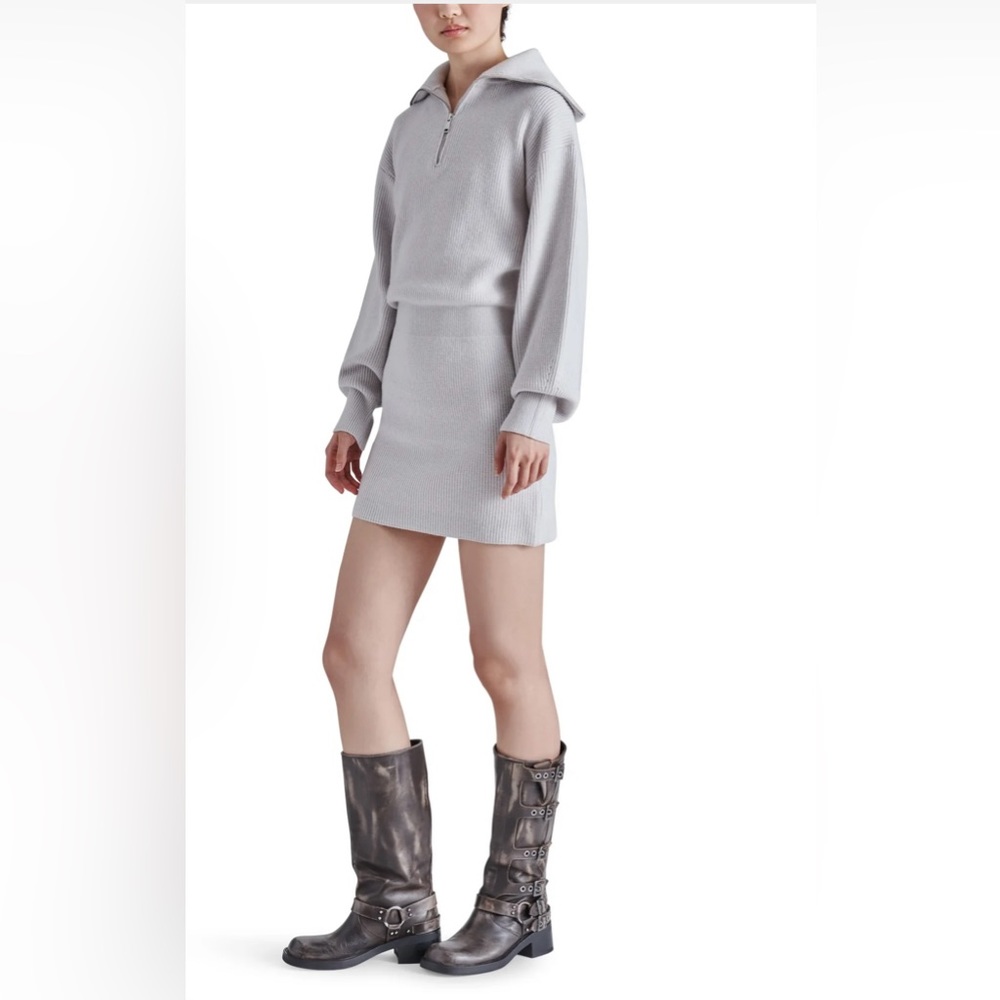 Steve Madden NWT Grey Rowena Sweater Dress featuring a draped blouson front.